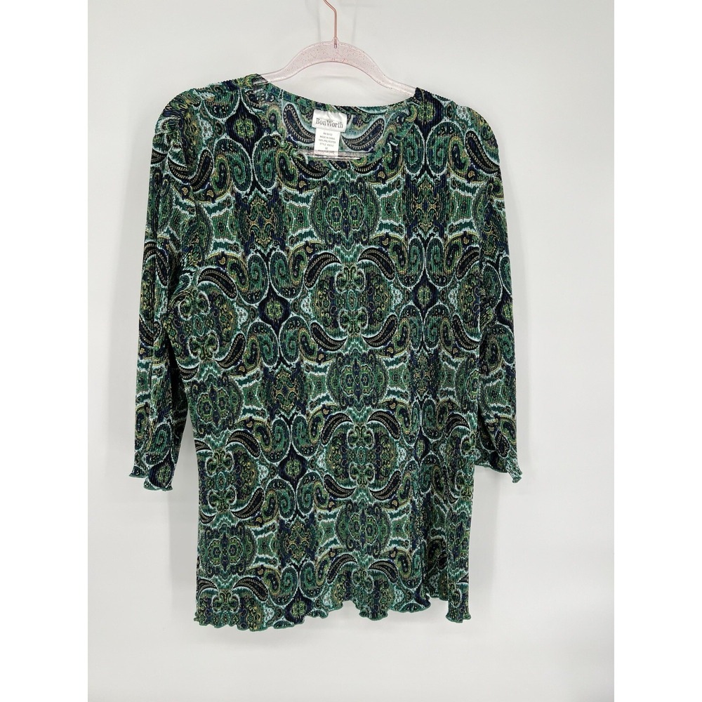 Bonworth Stretch Top Womens Size M‎ 3/4 Sleeve Tunic Style Blue Green Paisley
